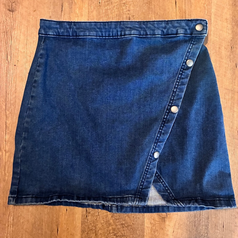 We The Free Wrap Snap-Front Denim Mini Skirt